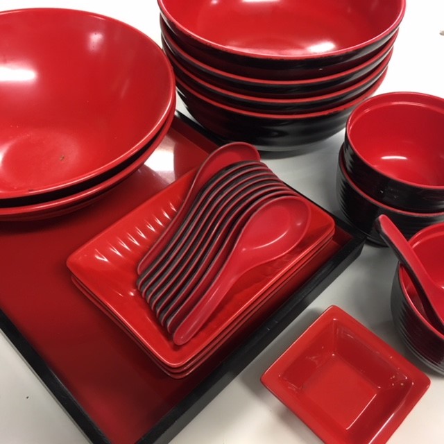 CROCKERY, Asian Style - Black & Red Melamine 